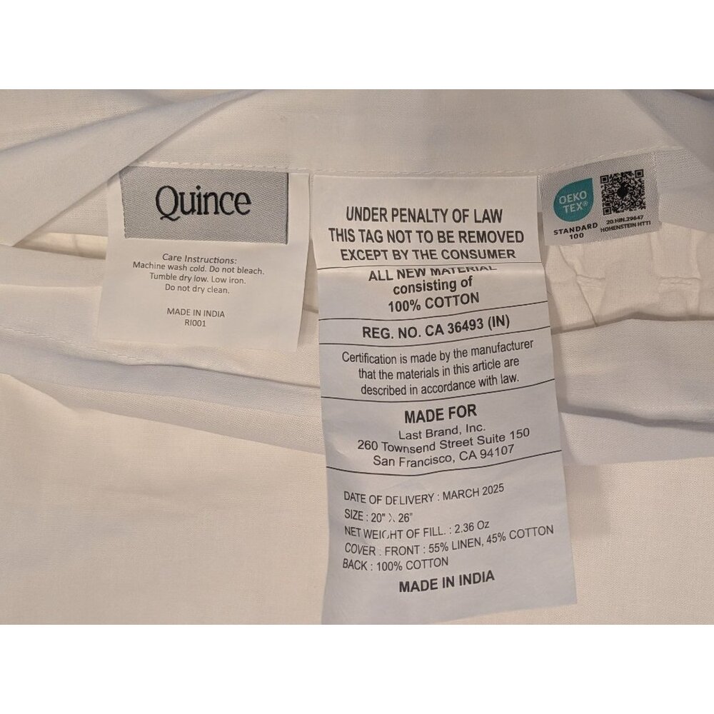 Quince European Linen Cotton Stitch Quilt 3PC Set Color White Size Full/Queen - Picture 3 of 7